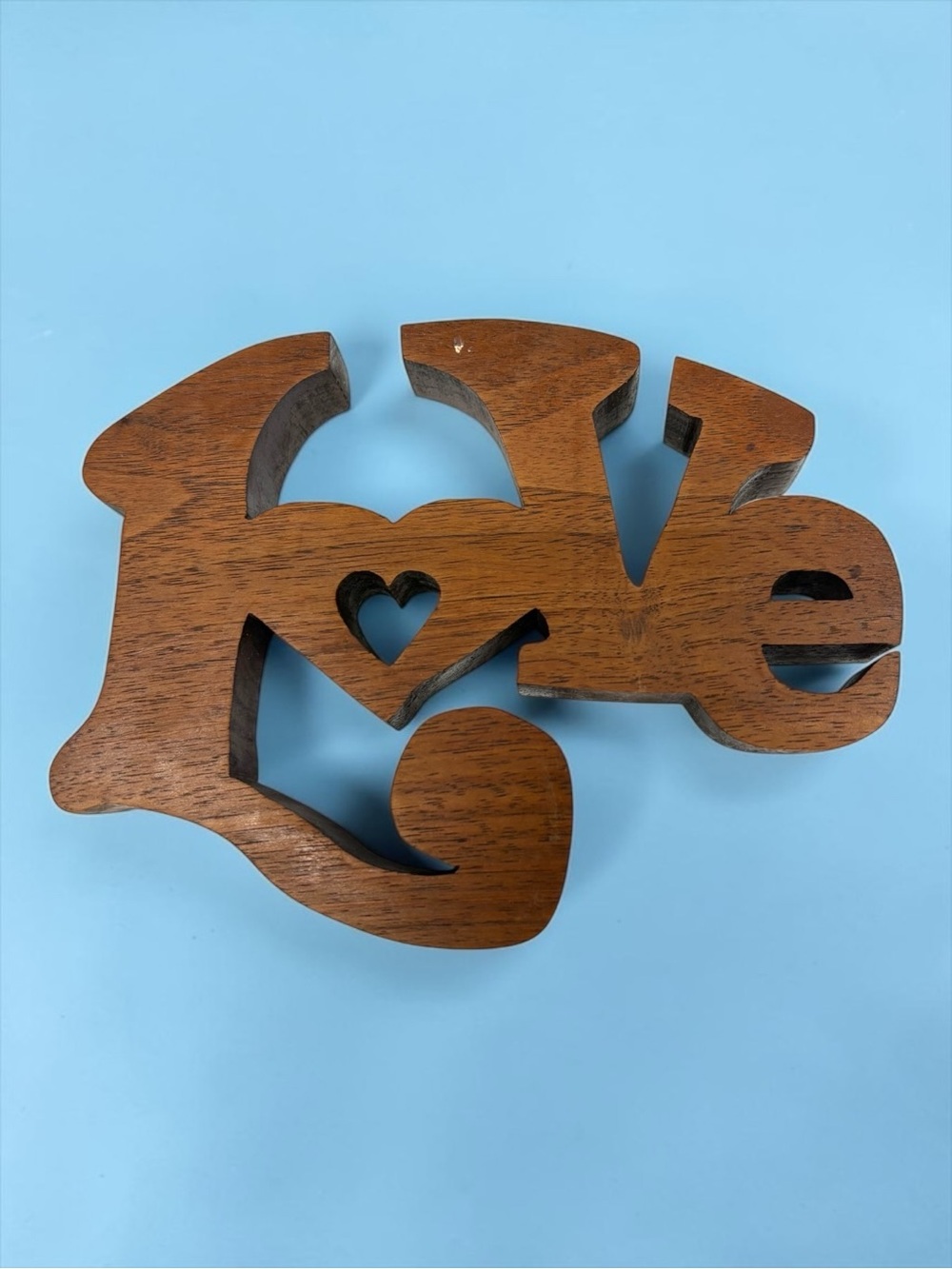 Vintage 1990s Solid Walnut Wood Hand Carved Love Wall Hanging Decor Heart EUC